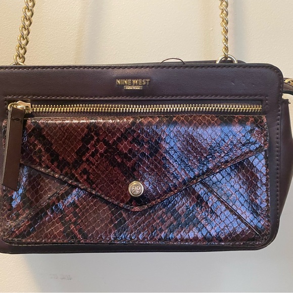 Nine West Handbags - Nine West Burgundy and Black Snake Print Crossbody Bag